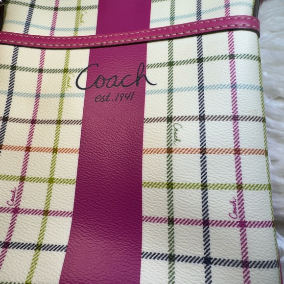 Coach Heritage Tattersall Pink Stripe Crossbody Bag Small 7”x8” - Picture 4 of 13